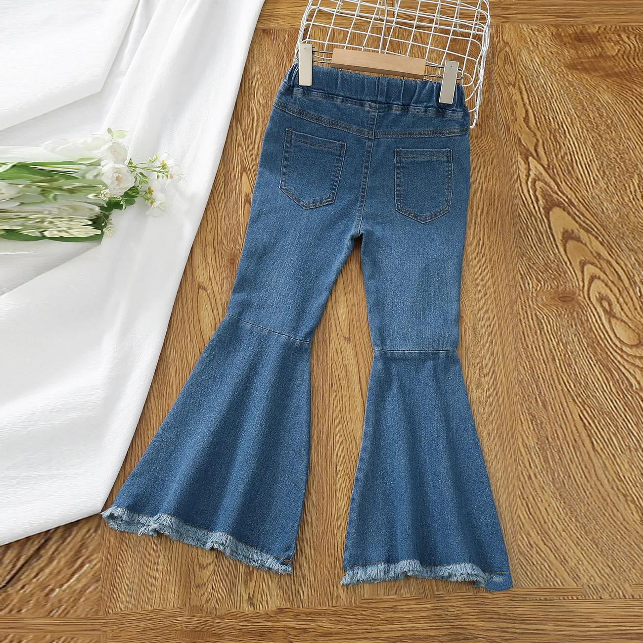 Kinder Mädchen Unifarben Löcher Jeans blau big image 1