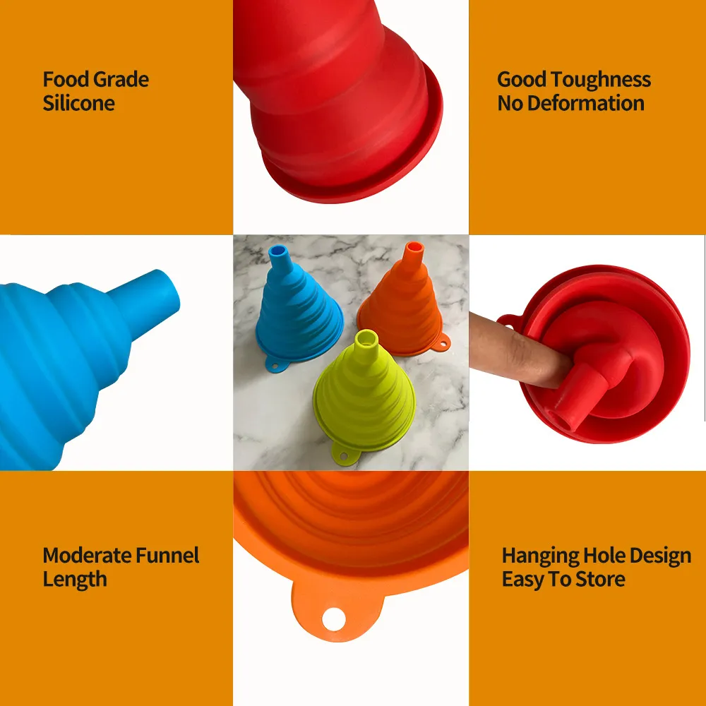 Funil de silicone dobrável e portátil para derramamento fácil de óleo e alimentos com fácil limpeza e design de suspensão Vermelho image 3