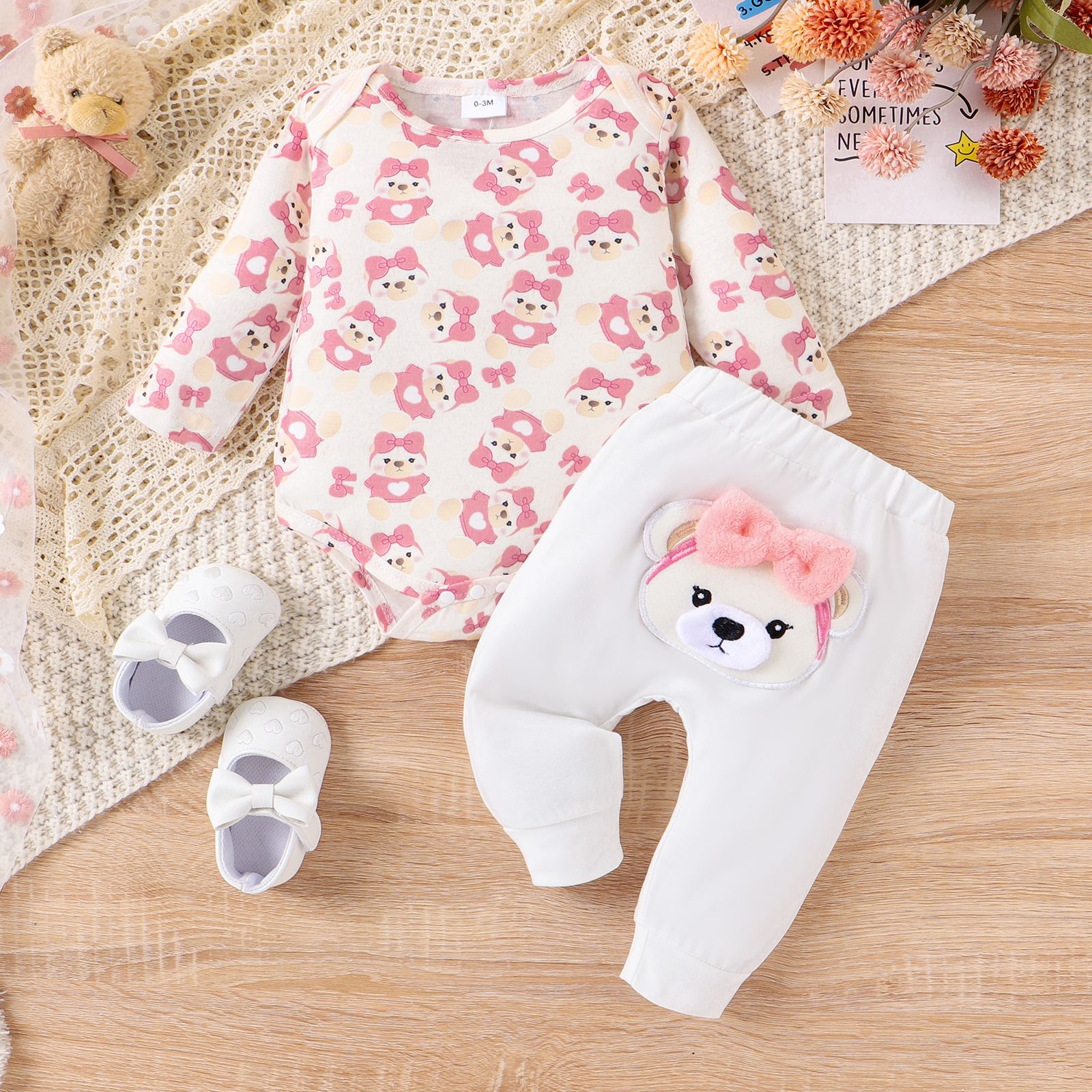 2PCS Baby Girl Sweet Animal Pattern Top / Pant Set