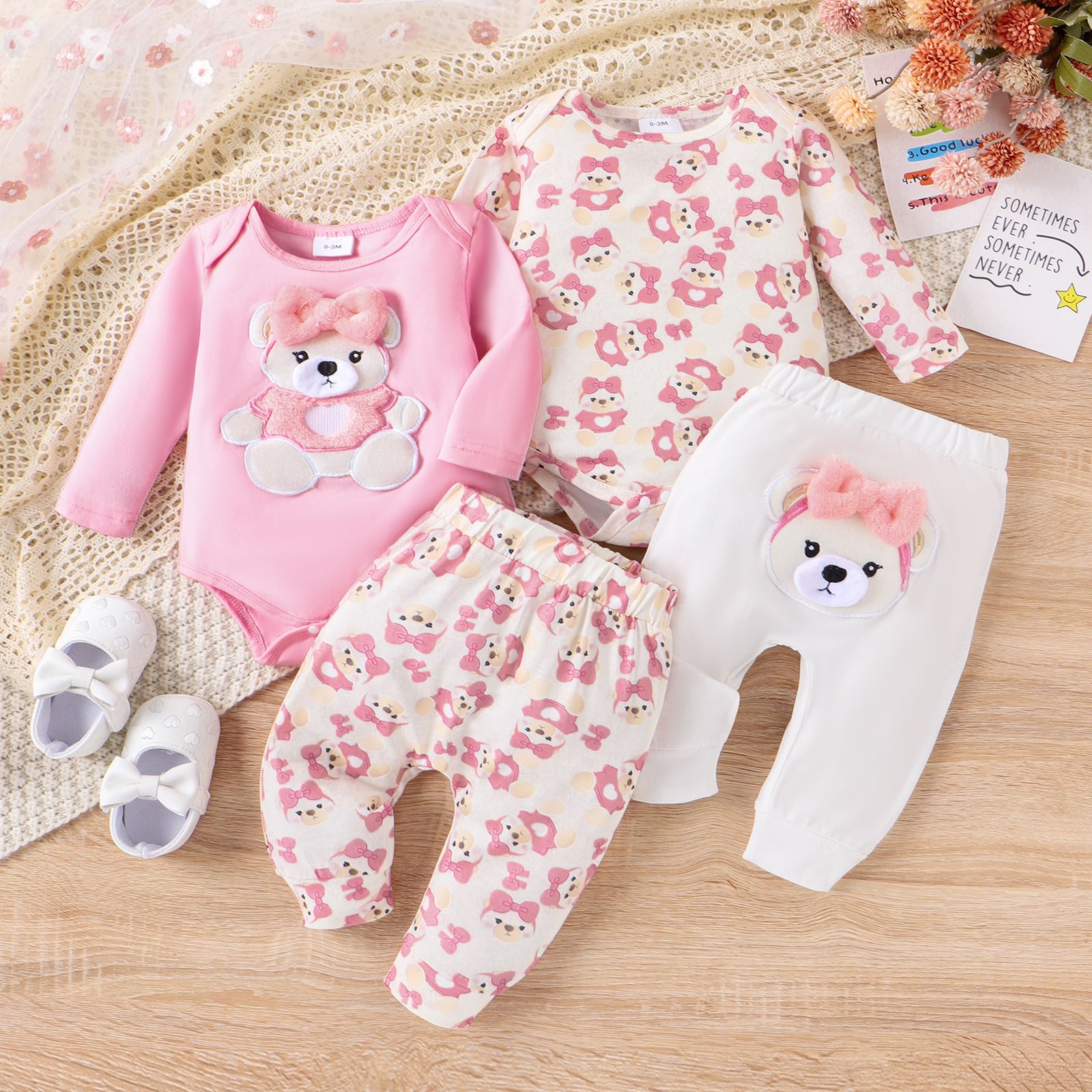 2PCS Baby Girl Sweet Animal Pattern Top / Pant Set
