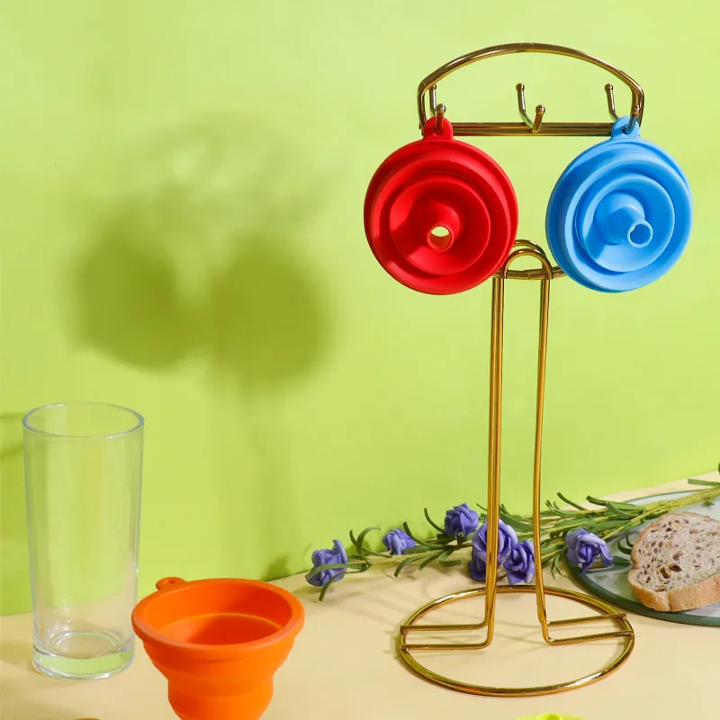Funil de silicone dobrável e portátil para derramamento fácil de óleo e alimentos com fácil limpeza e design de suspensão Vermelho image 5