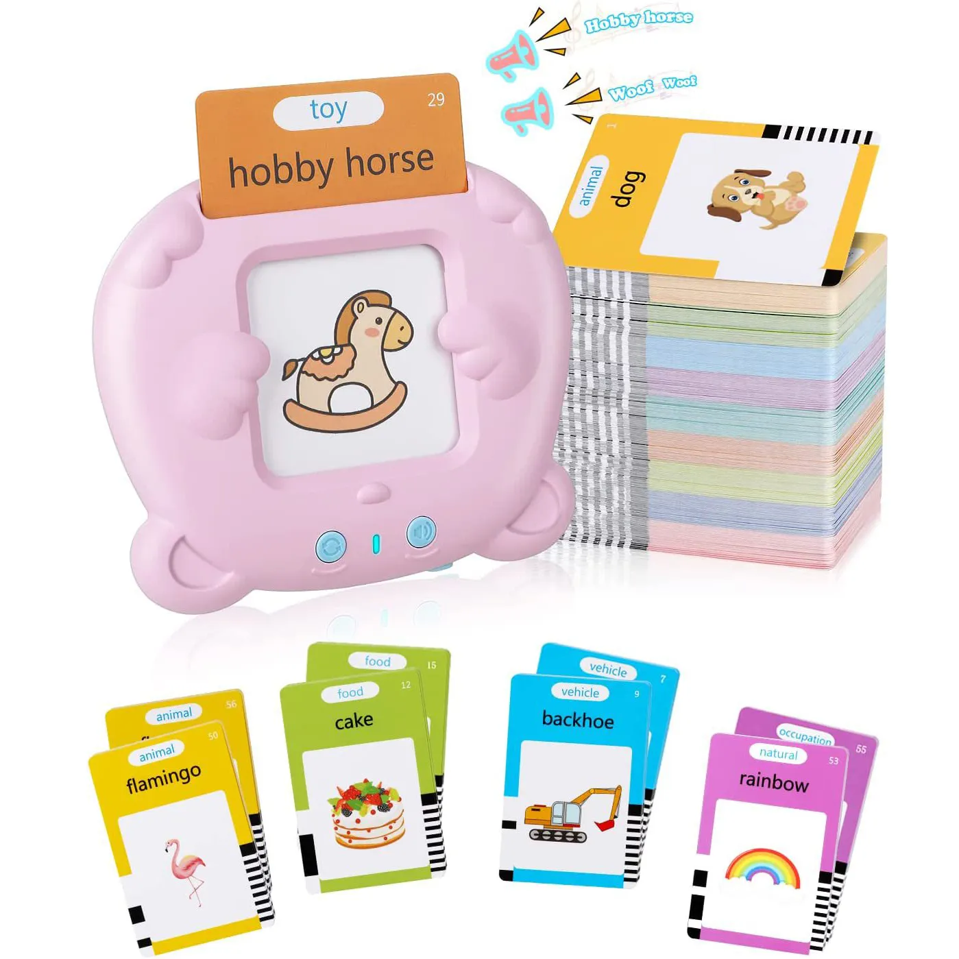 Children's Educational Flashcard Machine with English Cards Set - Perfect Birthday and Christmas Interactive Toy Gift for Kids Pink