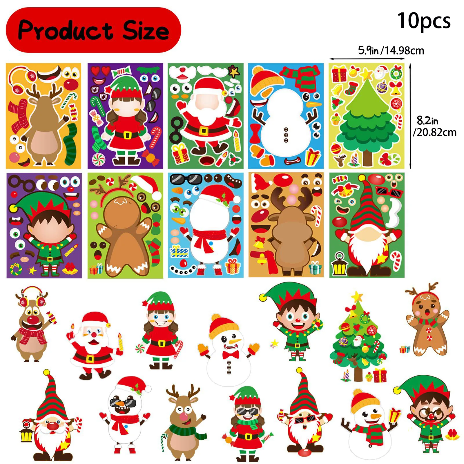 Set of 10 Christmas DIY Puzzle Hand Account Cartoon Creative Stickers Color-A image 5