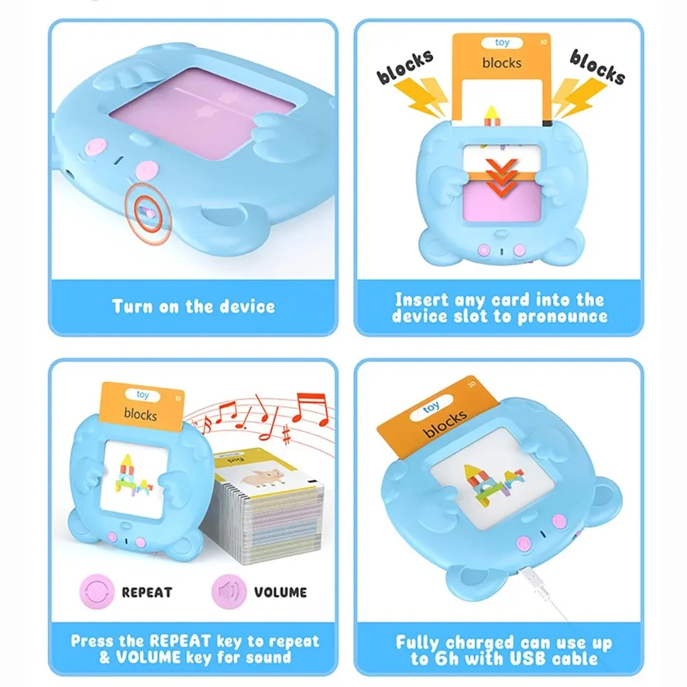 Children's Educational Flashcard Machine with English Cards Set - Perfect Birthday and Christmas Interactive Toy Gift for Kids Blue image 3