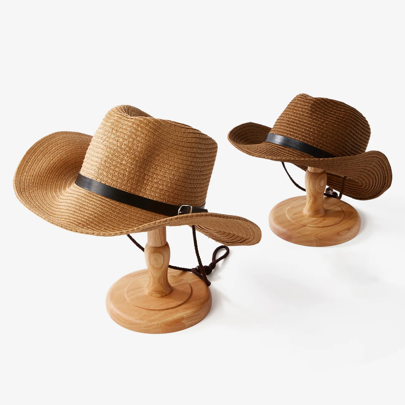 Daddy and Me Chapeau de paille de cowboy occidental de couleur unie, matériau 100% fibre de pulpe de bambou Café big image 1