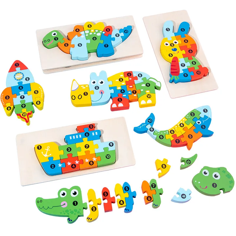 Holz-3D-Puzzle-Bausteine für die frühkindliche Bildung - Spielzeug für die Intelligenzentwicklung, perfektes interaktives Spielzeuggeschenk für Kinder zu Weihnachten Farbe-A big image 1