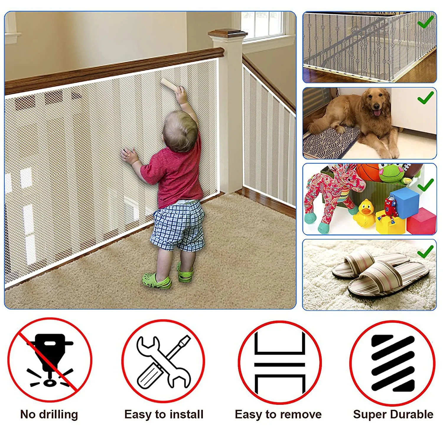 Single Thickened Stair/Balcony Safety Net for Child Fall Prevention White image 6