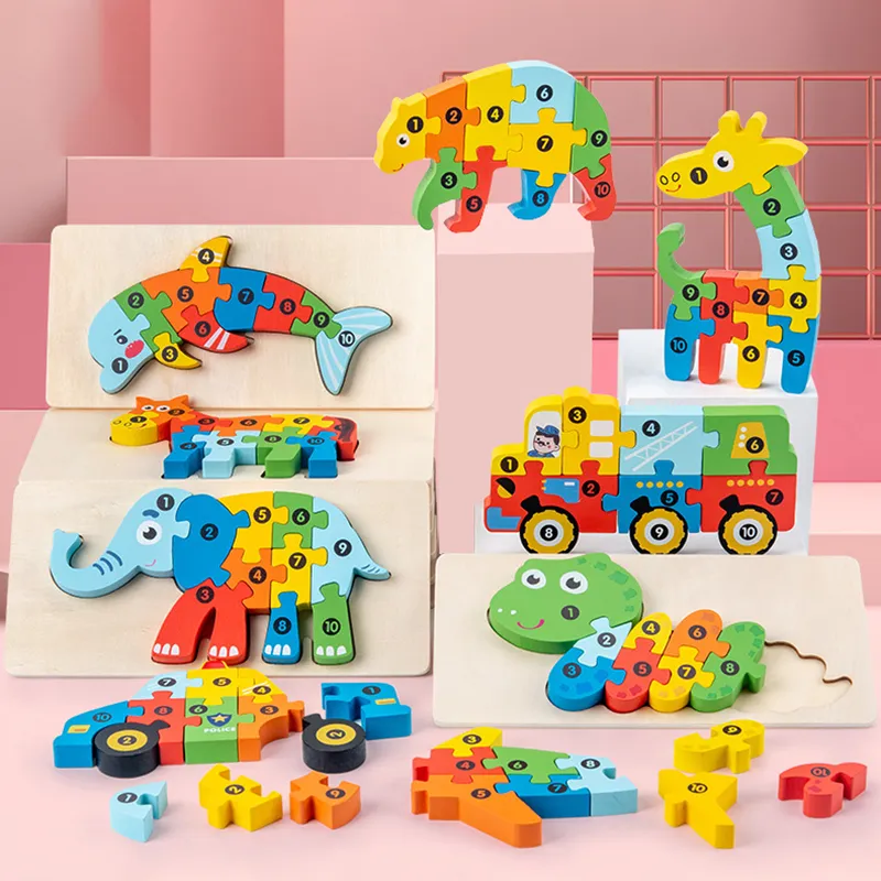 Blocs de construction de puzzle 3D en bois pour l’éducation précoce - jouet de développement de l’intelligence, cadeau de jouet interactif parfait pour les enfants à Noël Couleur-A big image 1