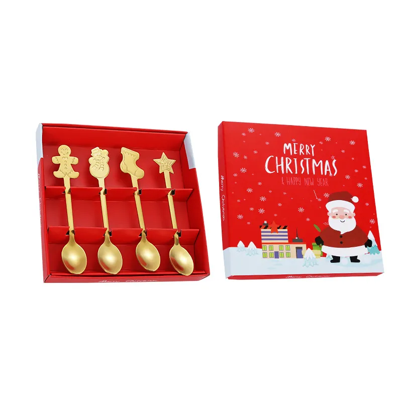 Christmas Cutlery Set of 4 with Spoon and Fork in Gift Box Color-A big image 1