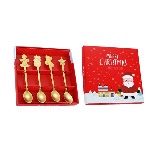 Christmas Cutlery Set of 4 with Spoon and Fork in Gift Box