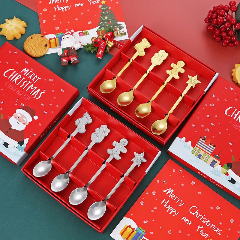 Christmas Cutlery Set of 4 with Spoon and Fork in Gift Box Color-B image 4