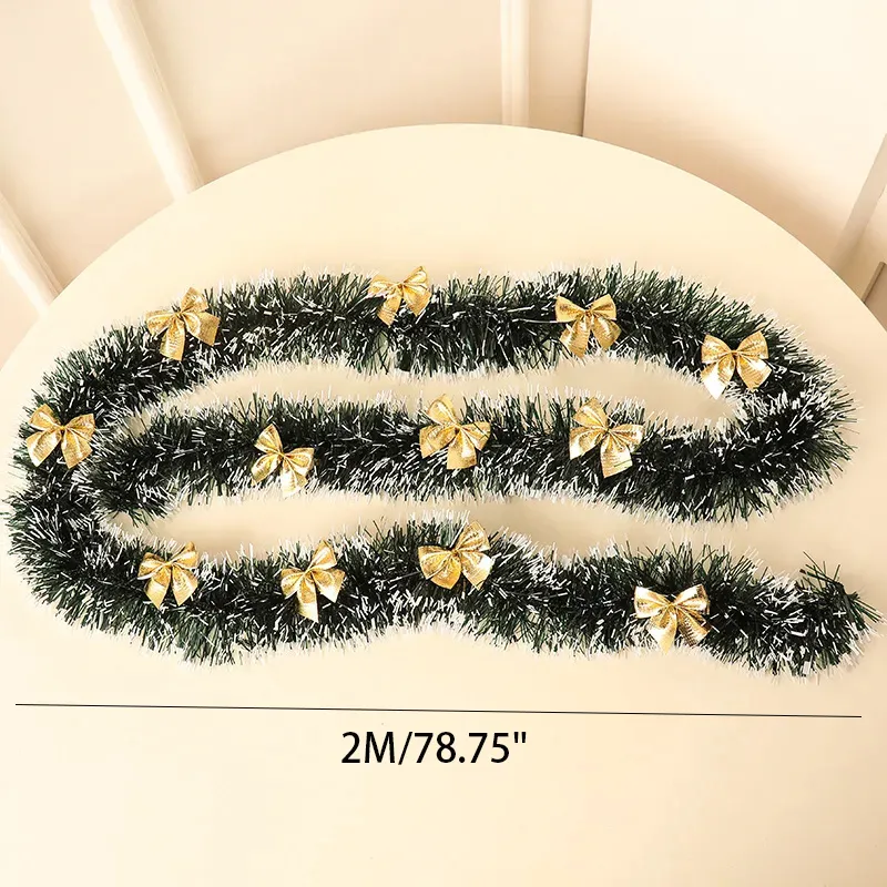 2m Green and White Edge Christmas Snowflake Tinsel Garland - Perfect Holiday Decoration