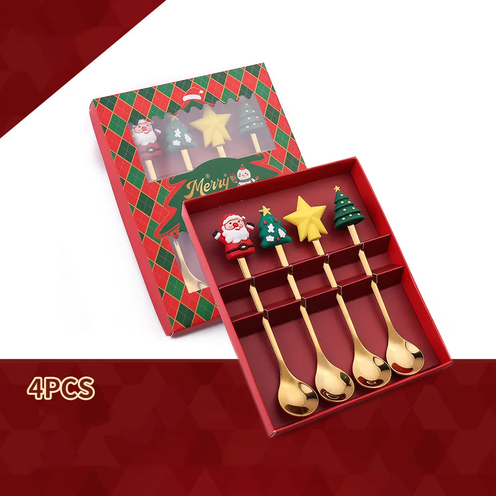 Christmas Cutlery Set Of 4 With Spoon And Fork In Gift Box
