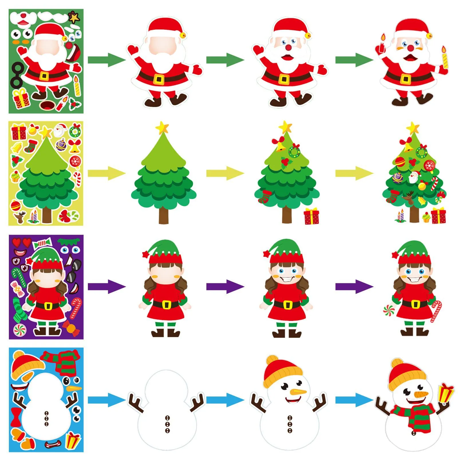 Set of 10 Christmas DIY Puzzle Hand Account Cartoon Creative Stickers Color-A image 4