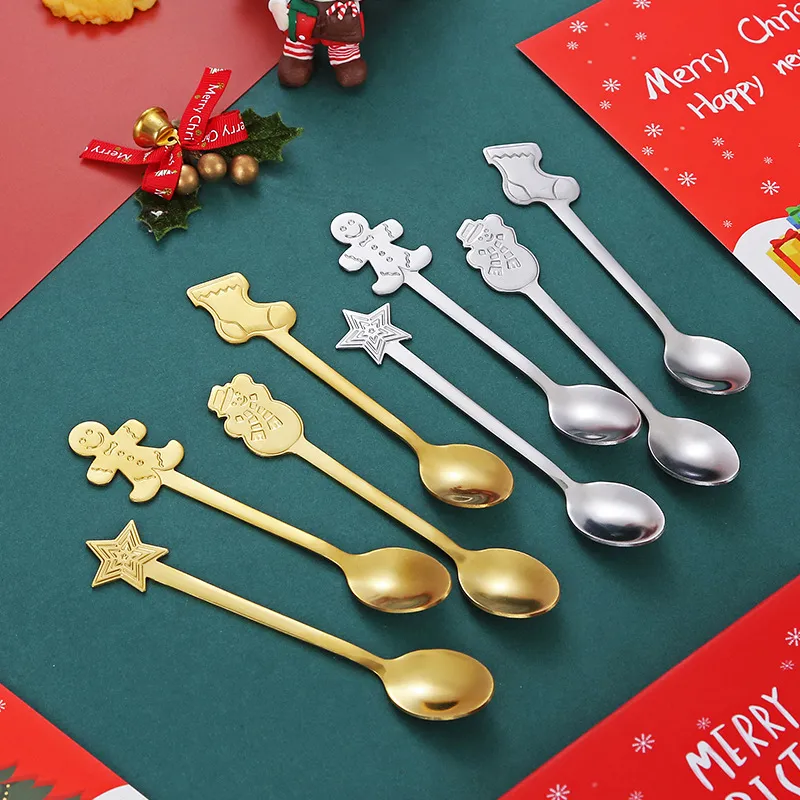 Christmas Cutlery Set of 4 with Spoon and Fork in Gift Box Color-B image 3