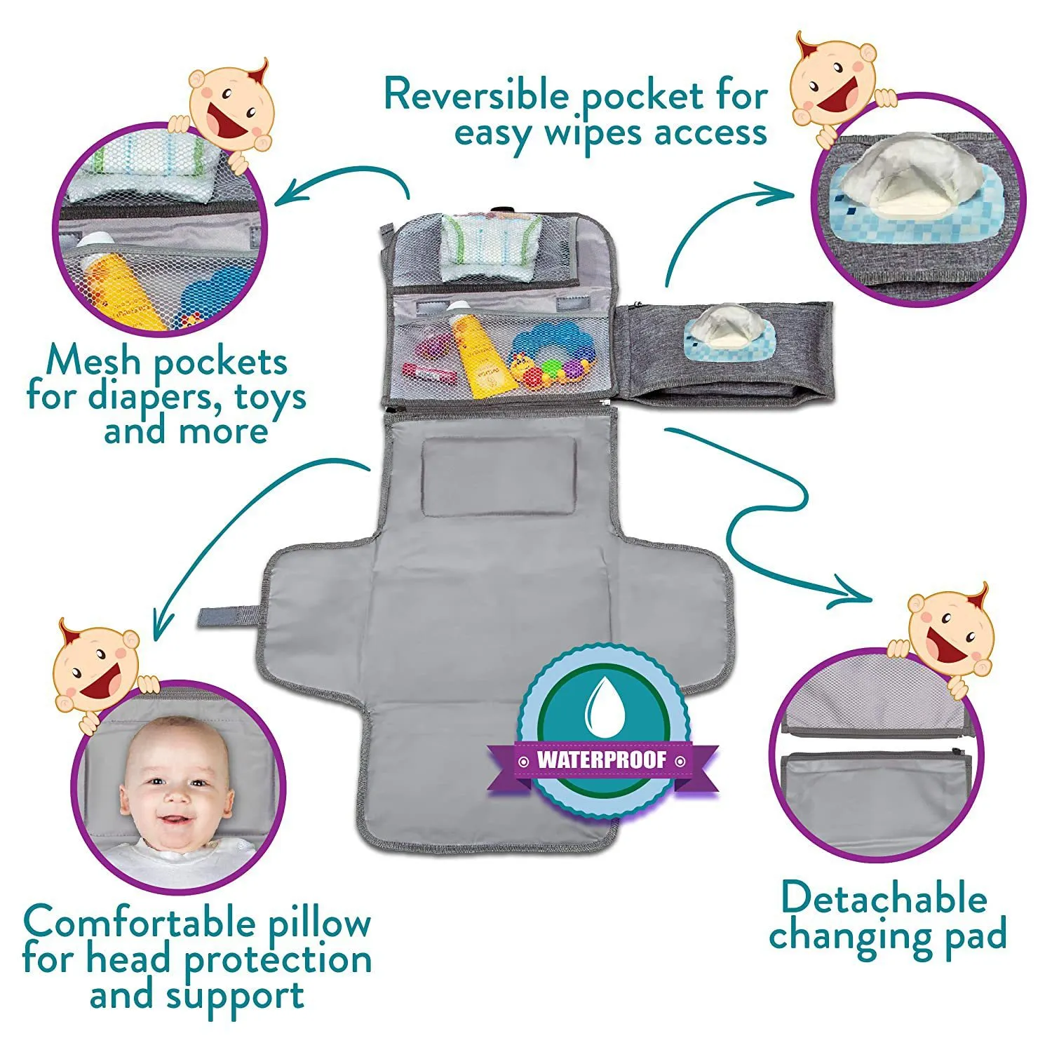Multipurpose Waterproof Baby Changing Pad Grey image 3