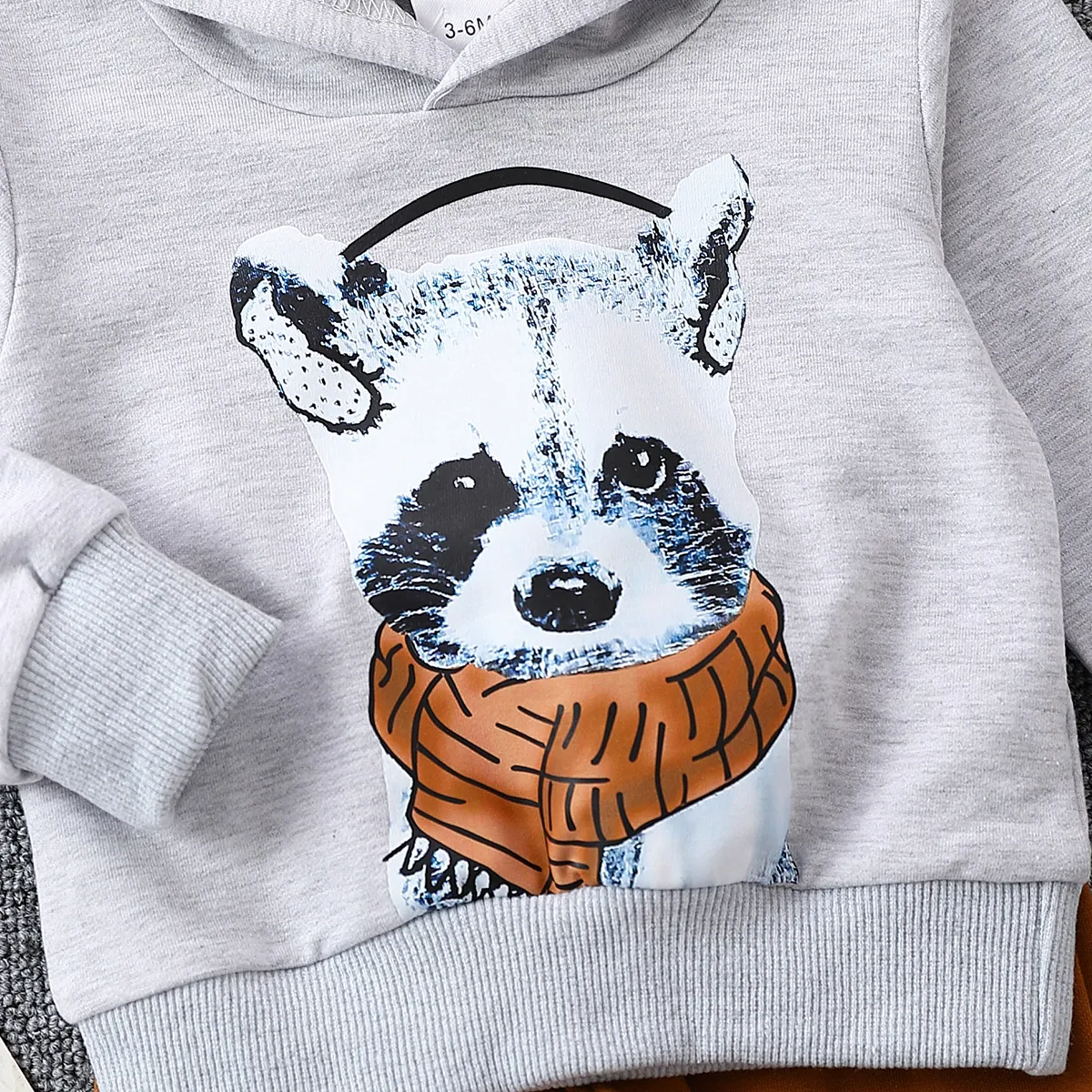 2pcs Toddler/Baby Boy Animal Pattern Hooded Set  Grey image 6