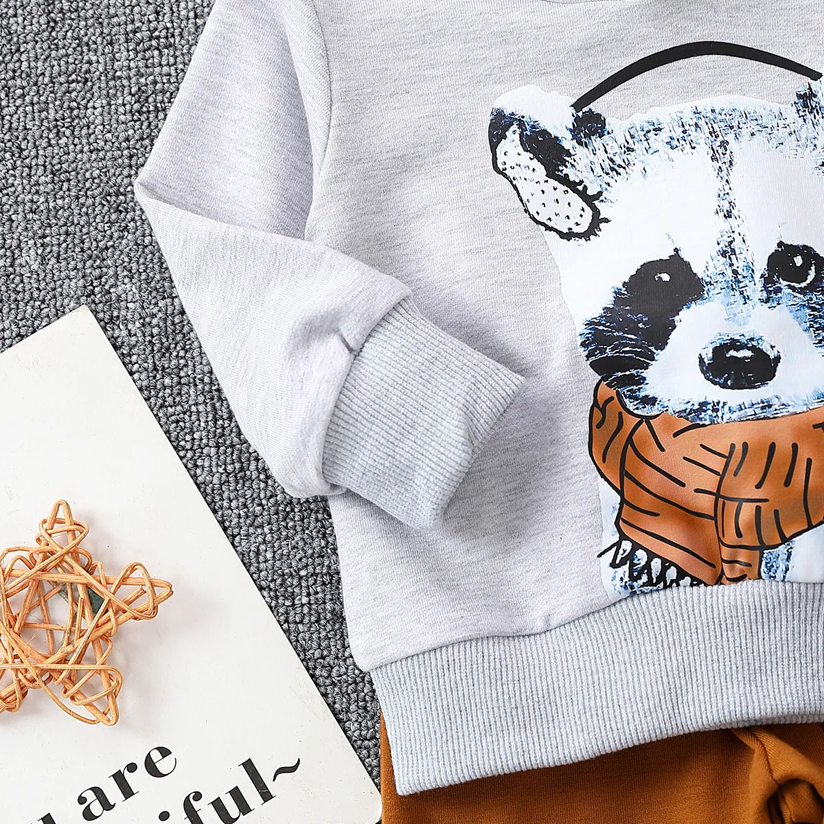 2pcs Toddler/Baby Boy Animal Pattern Hooded Set  Grey image 2