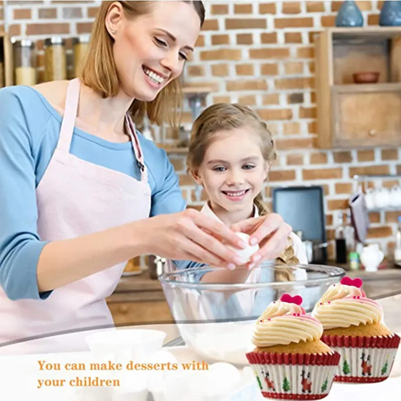 100pcs Christmas Printed Greaseproof Paper Cupcake Liners Baking Tool Color-D image 2