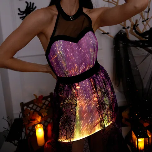 Go-Glow Halloween Limited Edition Illuminating Adult Dress with Light Up Skirt with Velvet Pattern Including Controller (Built-In Battery) Purple big image 8