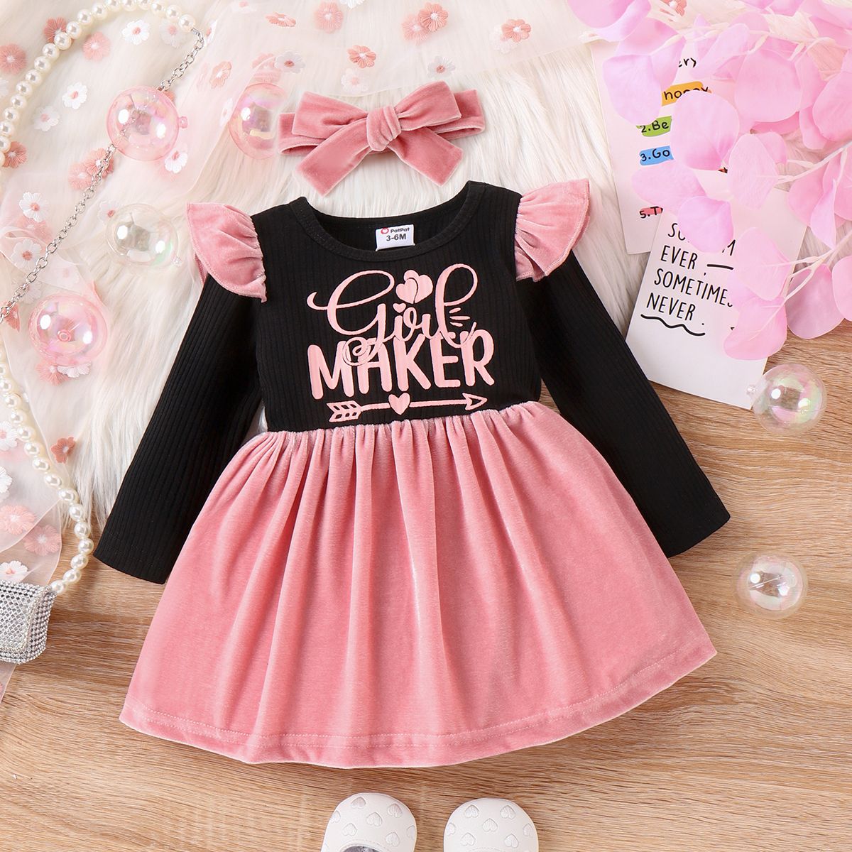 Baby Girl Sweet Letter Pattern Dress Set