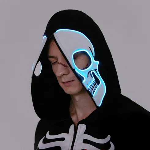 Go-Glow Halloween Illuminating Adult Jacket with Light Up Head Skeleton for Men Including Controller (Built-In Battery) Black big image 8