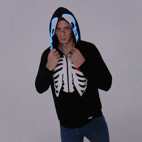 Go-Glow Halloween Illuminating Adult Jacket with Light Up Head Skeleton for Men Including Controller (Built-In Battery) Black big image 3