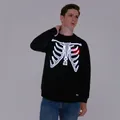Go-Glow Halloween Illuminating Adult Sweatshirt with Light Up Skeleton Pattern for Men Including Controller (Built-In Battery) Black image 2