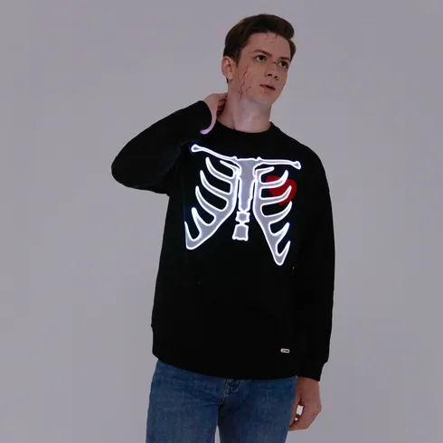 Go-Glow Halloween Illuminating Adult Sweatshirt with Light Up Skeleton Pattern for Men Including Controller (Built-In Battery) Black big image 2