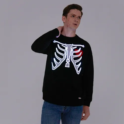 Go-Glow Halloween Illuminating Sweatshirt für Erwachsene mit leuchtendem Skelettmuster inklusive Controller (eingebauter Akku)