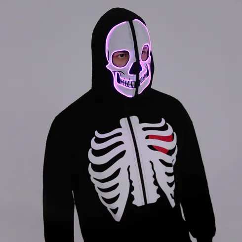 Go-Glow Halloween Illuminating Adult Jacket with Light Up Head Skeleton for Men Including Controller (Built-In Battery) Black big image 6