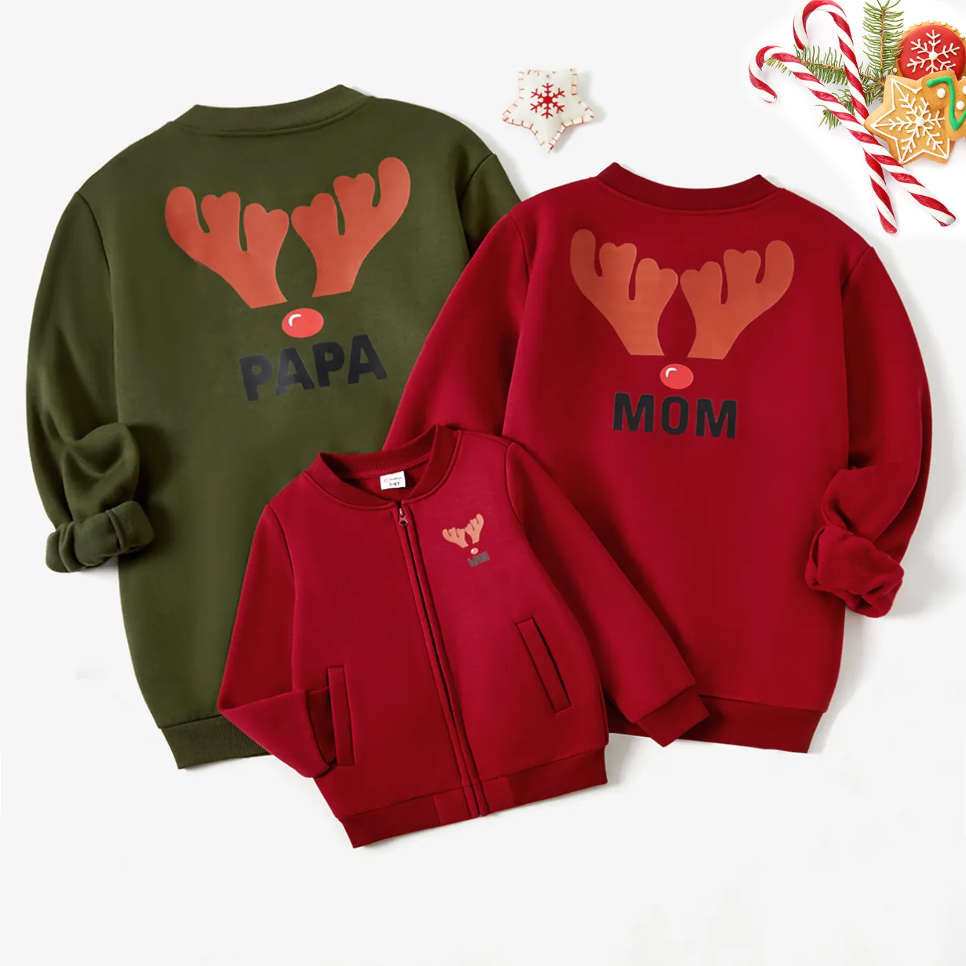 Christmas Family Matching Antler Print Zipper Long-sleeve Jackets