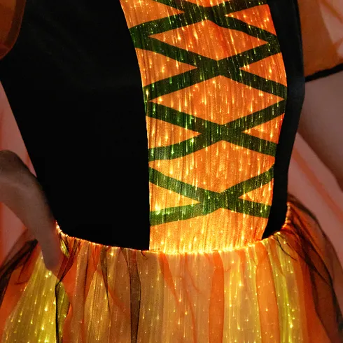 Go-Glow Halloween Limited Edition Illuminating Adult Dress with Light Up Skirt with Halloween Print Cape Including Controller (Built-In Battery) Orange big image 11