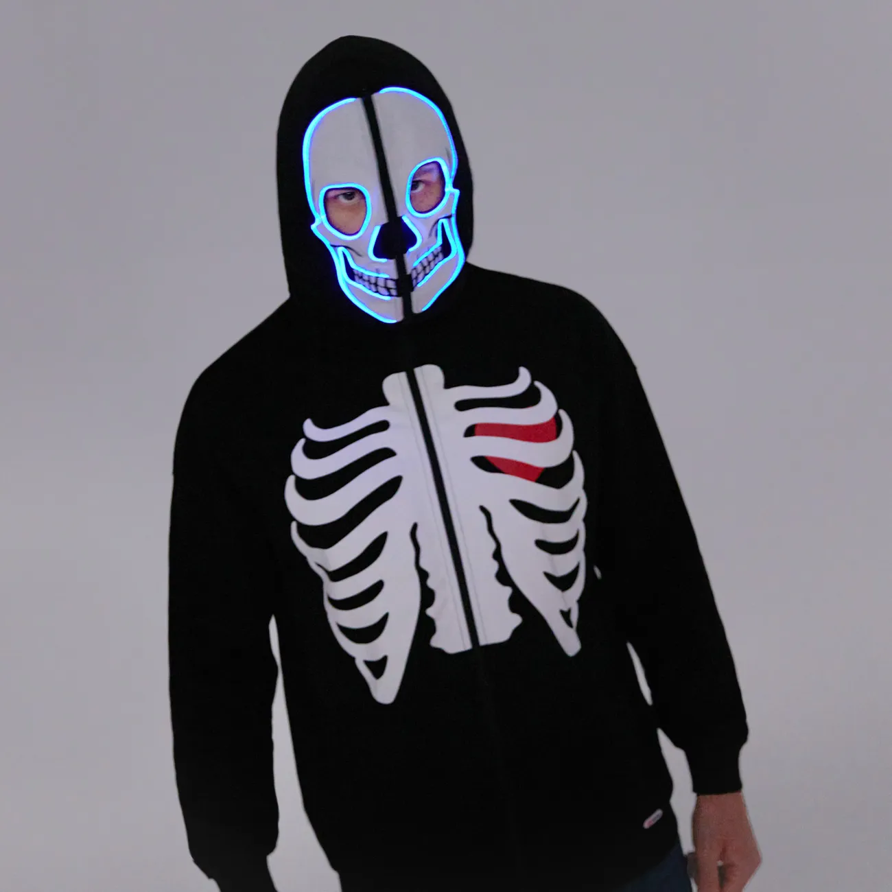 Go-Glow Halloween Illuminating Adult Jacket avec squelette de tête allumée, y compris le contrôleur (batterie intégrée) Noir big image 1