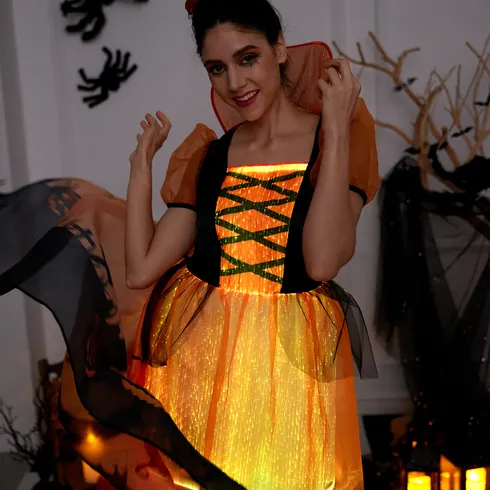 Go-Glow Halloween Limited Edition Illuminating Adult Dress with Light Up Skirt with Halloween Print Cape Including Controller (Built-In Battery) Orange big image 9