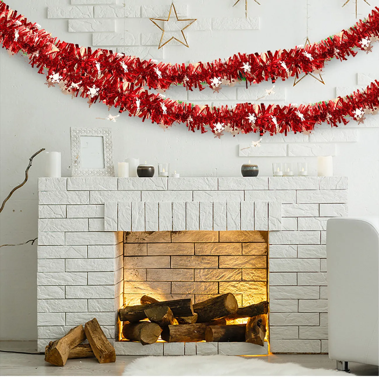 Fita Decorativa de Natal com 5 Pacotes com Flocos de Neve - Decoração de Festa de Férias em Cores Aleatórias colorido big image 1