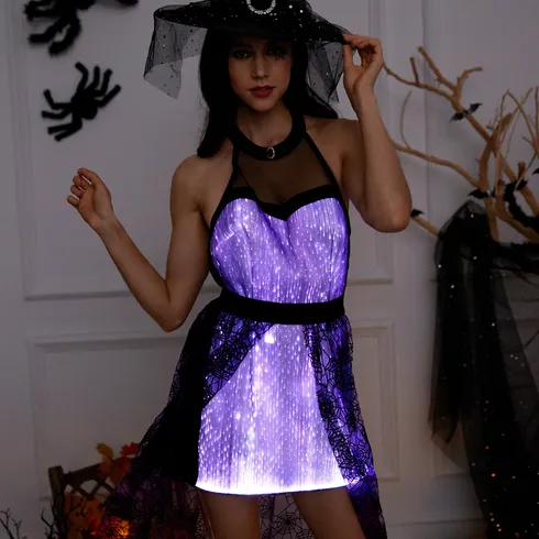 Go-Glow Halloween Limited Edition Illuminating Adult Dress with Light Up Skirt with Velvet Pattern Including Controller (Built-In Battery) Purple big image 4