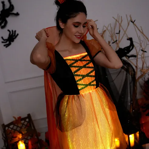 Go-Glow Halloween Limited Edition Illuminating Adult Dress with Light Up Skirt with Halloween Print Cape Including Controller (Built-In Battery) Orange big image 10