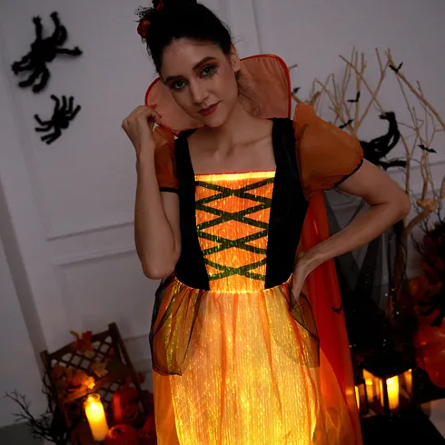 Go-Glow Halloween Limited Edition Illuminating Adult Dress with Light Up Skirt with Halloween Print Cape Including Controller (Built-In Battery) Orange big image 8