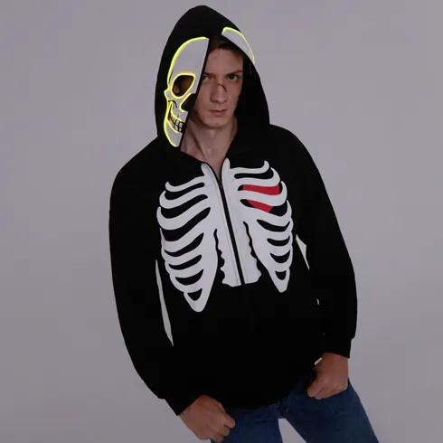 Go-Glow Halloween Illuminating Adult Jacket with Light Up Head Skeleton for Men Including Controller (Built-In Battery) Black big image 2