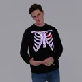 Go-Glow Halloween Illuminating Adult Sweatshirt with Light Up Skeleton Pattern for Men Including Controller (Built-In Battery) Black image 5