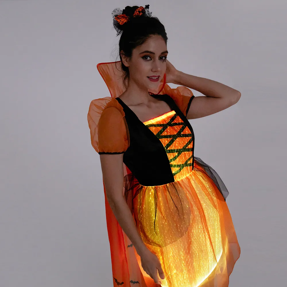 Go-Glow Halloween Limited Edition Illuminating Adult Dress with Light Up Skirt with Halloween Print Cape Including Controller (Built-In Battery)  big image 6