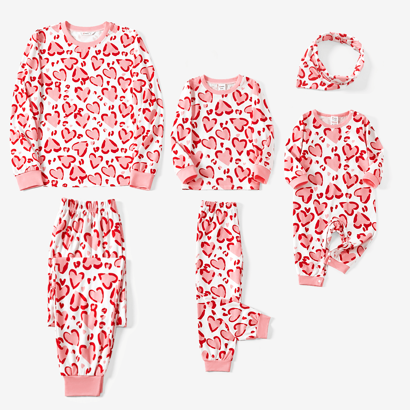 Valentine's Day Family Matching Pink Love All-over Print Long-sleeve Pajamas Sets(Flamle Resistant)