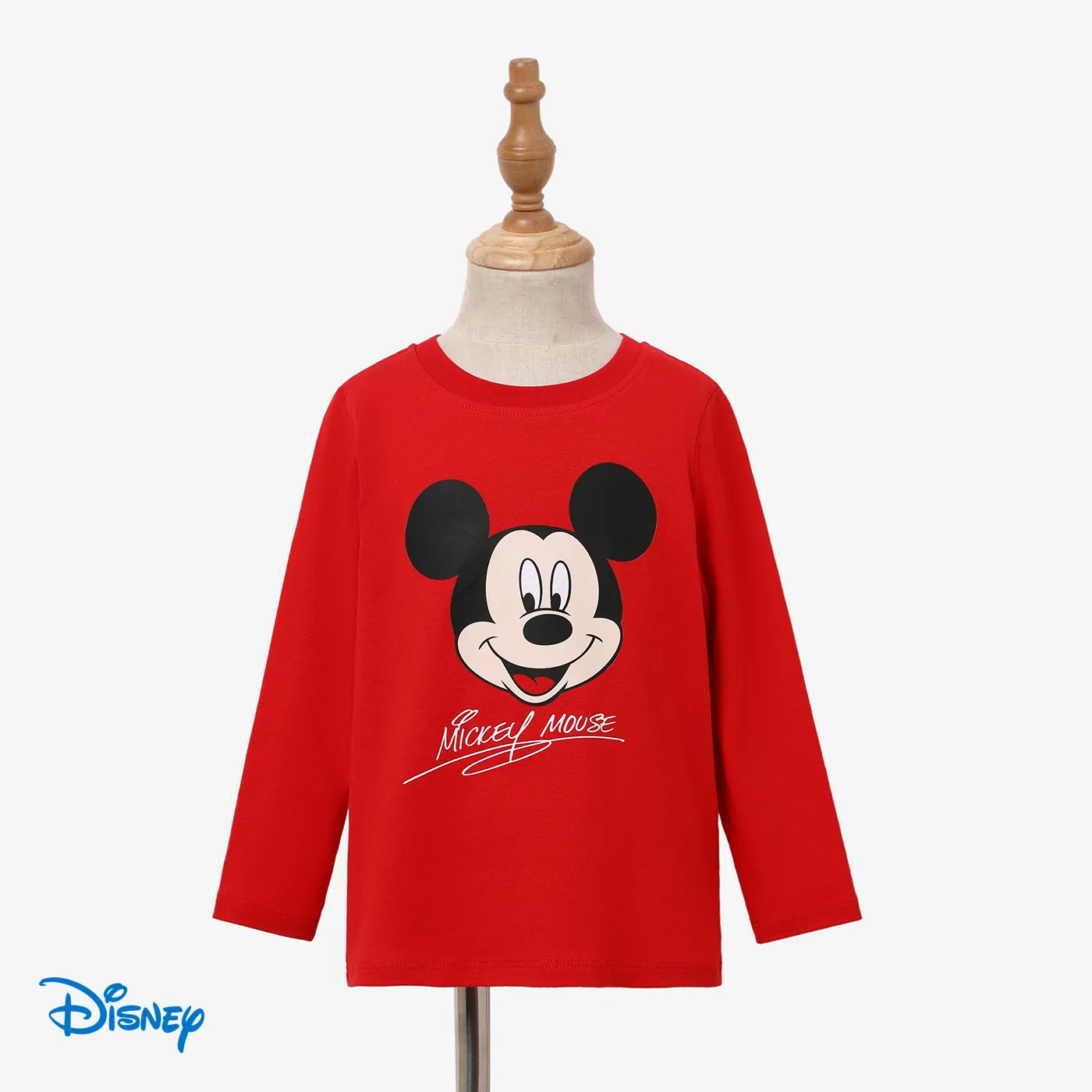 Disney Mickey And Friends Family Matching Character Print Polka Dots Long-sleeve Red Dress Or Cotton Top