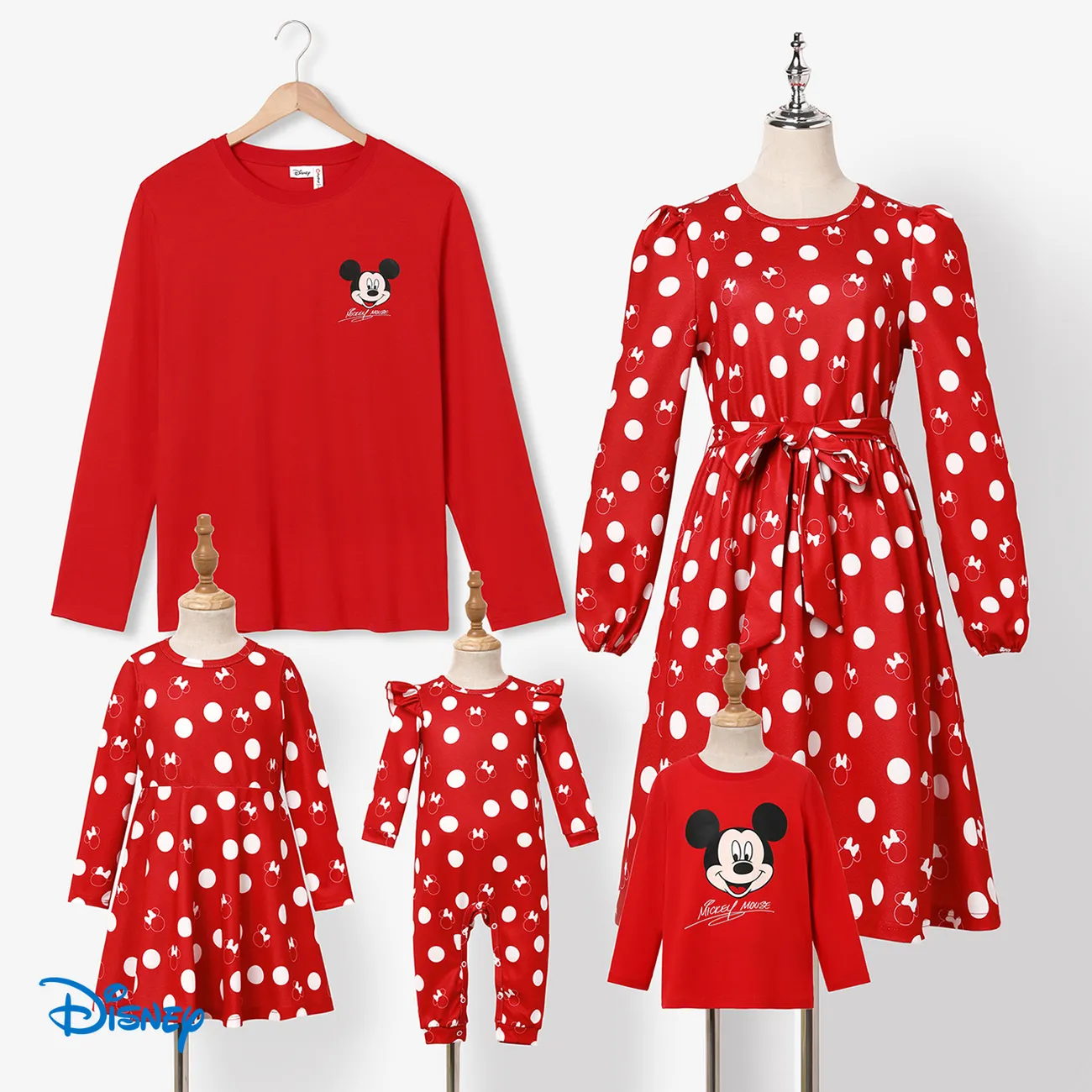Disney Mickey and Friends Look de família Manga comprida Conjuntos de roupa para a família Conjuntos Vermelho big image 1