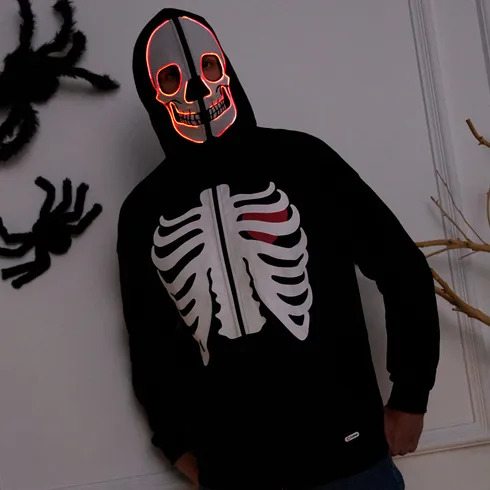 Go-Glow Halloween Illuminating Adult Jacket with Light Up Head Skeleton for Men Including Controller (Built-In Battery) Black big image 4