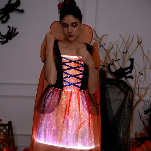 Go-Glow Halloween Limited Edition Illuminating Adult Dress with Light Up Skirt with Halloween Print Cape Including Controller (Built-In Battery) Orange big image 2