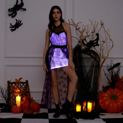 Go-Glow Halloween Edición limitada Vestido iluminador para adultos con falda iluminada con patrón de terciopelo que incluye controlador (batería incorporada)
