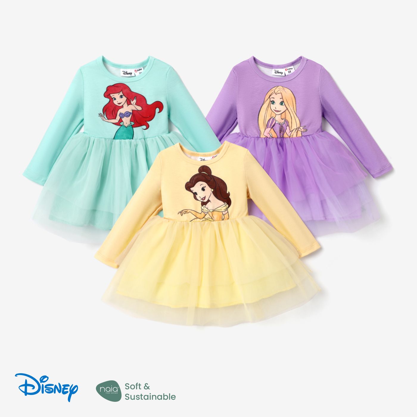 Disney Princess 小童 女 布料拼接 甜美 連衣裙