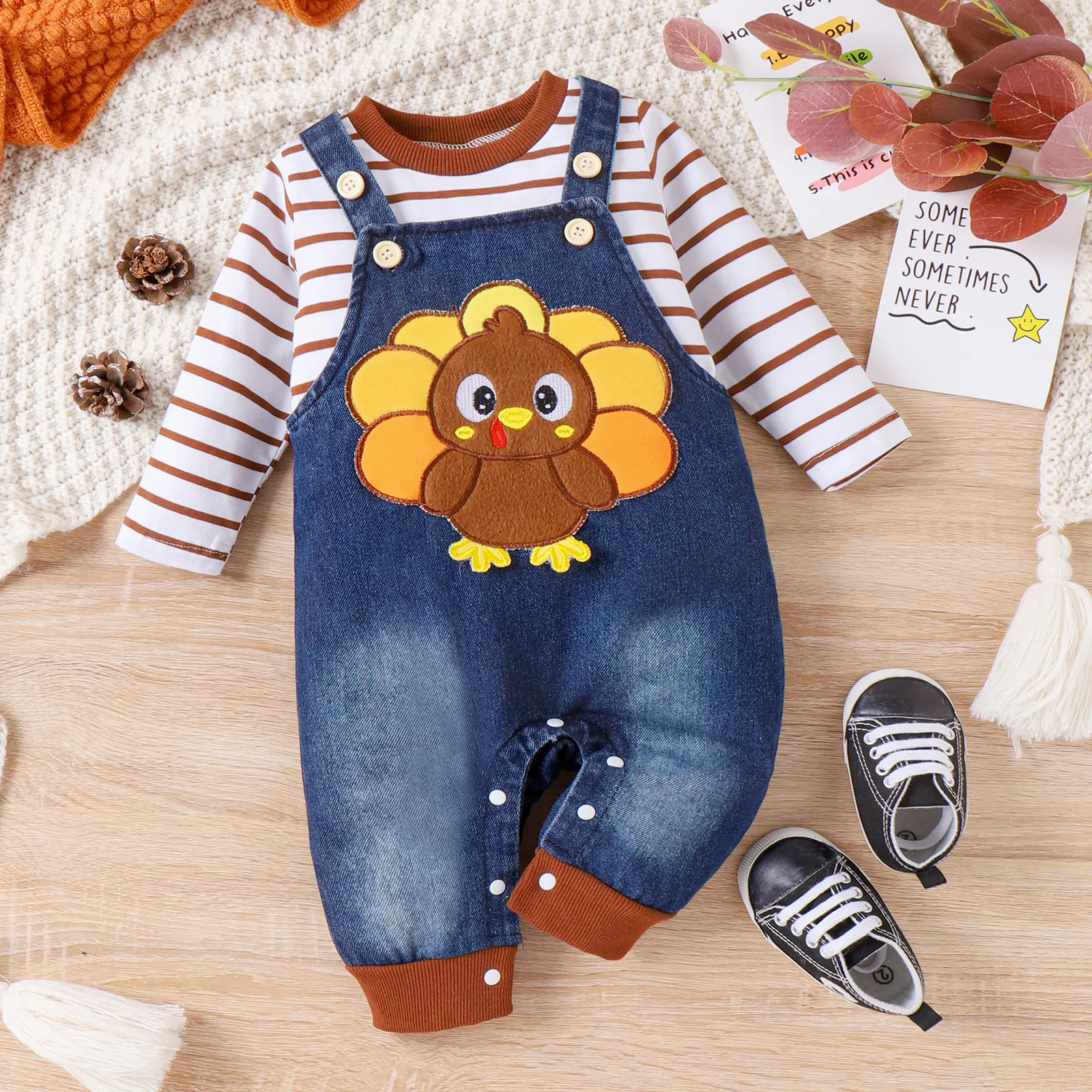2pcs Baby Girl/Boy Thanksgiving Animal Pattern Set   big image 1